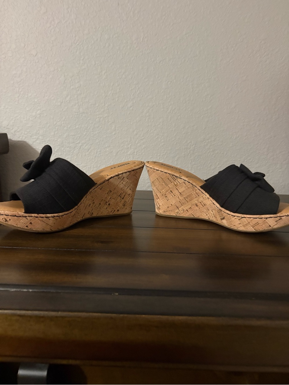 Born Black Canvas Bow Cork Wedge Slides - Picture 4 of 5